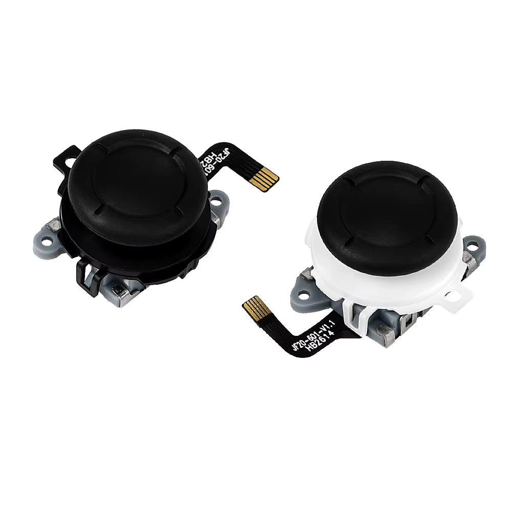 Two replacement electronic buttons with flexible circuitry, one black and one white, on a solid white background.